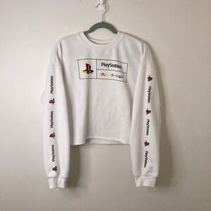 PlayStation Sony Graphic Cropped Sweatshirt White Logo Sleeve Print Large